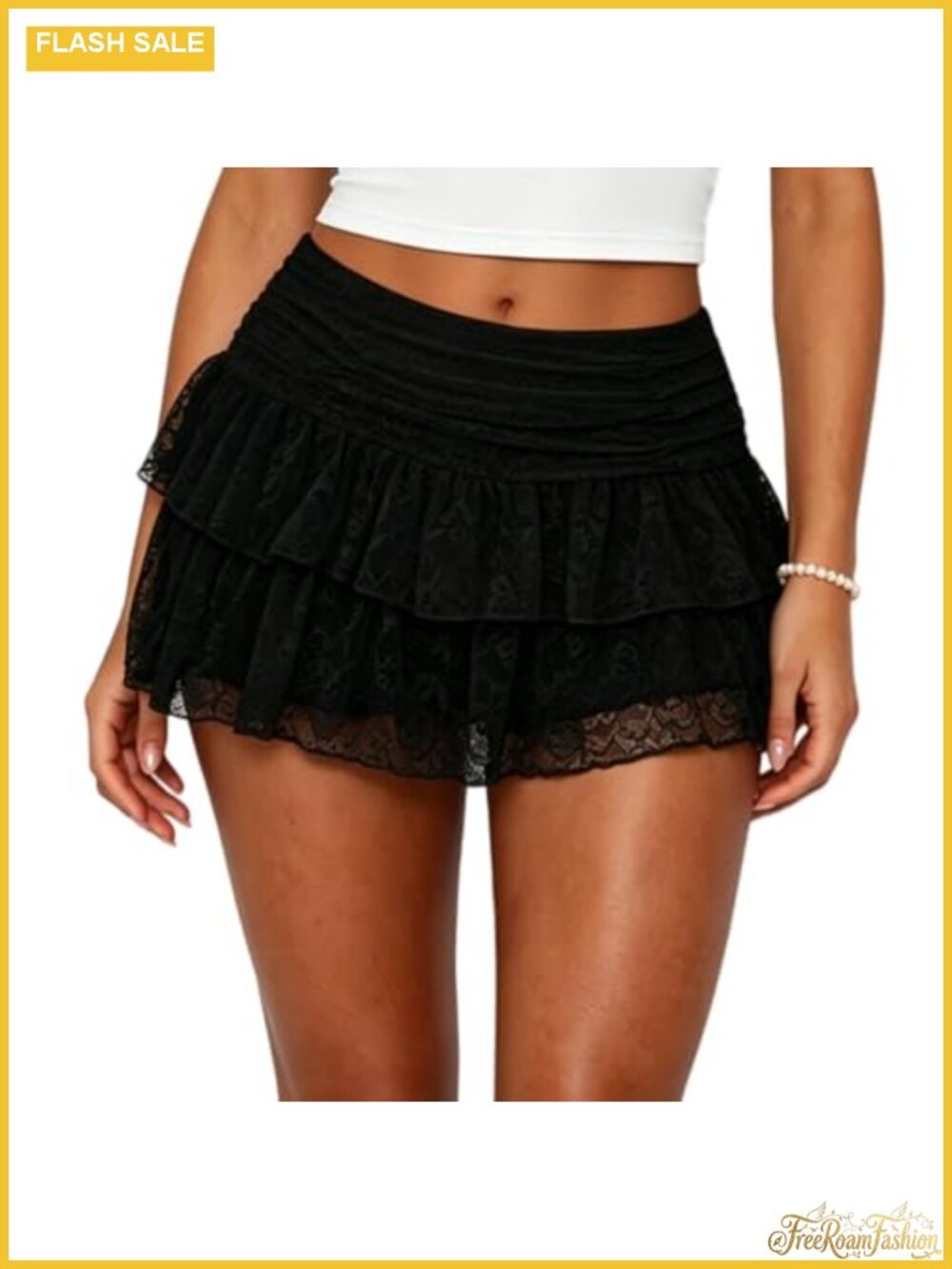 Lace Ruffle Mini Skirt with Shorts A-Line Flowy Coquette Skort